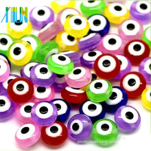 handmade colorful flat round evil eye glass beads